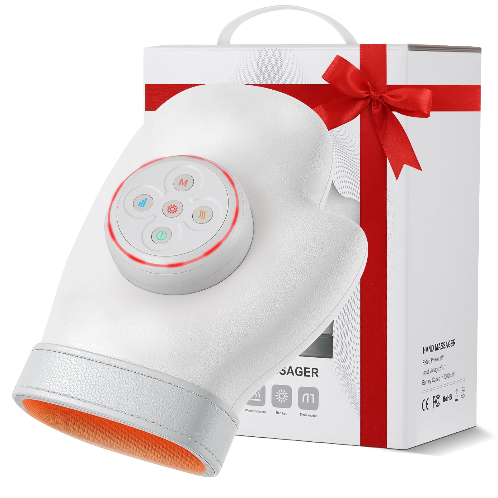 handmassagegerät elektrische mit Wärme und Kompression，hand massagegerät Wireless mit 3 Massage 3 Temperaturen, 5 Presse Ebenen，hand massage Geschenke für Frauen und Männer(Grauweiß)