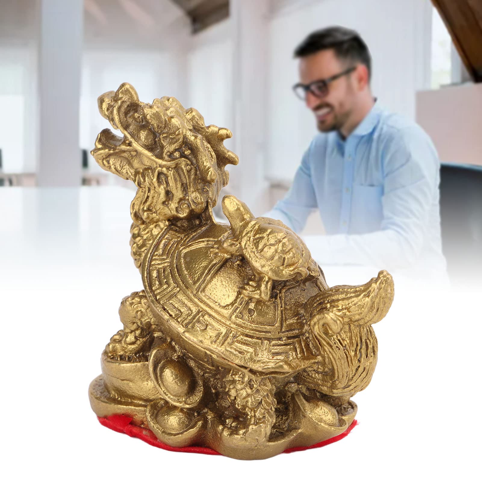 HERCHR Feng Shui Statues Wealth Lucky Figurine,Gold Dragon Turtle Wealth Protection Statue Dragon Tortoise Feng Shui Copper Craft Decoration Home Decoration - Image 3