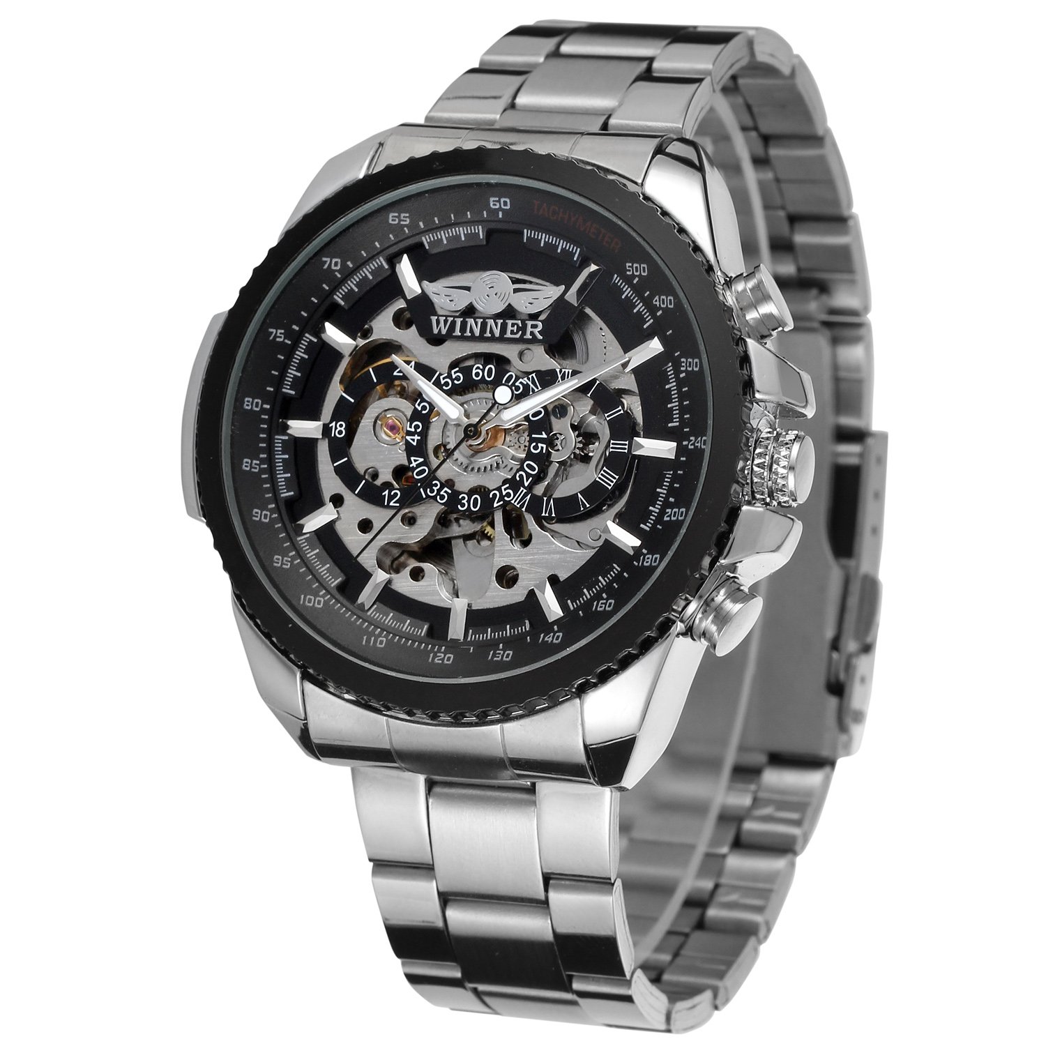 FORSINING Mens Automatic Luxury Vogue Classic Skeleton Analogue Wrist Watch, Black and Silver, Classic (B014M1CSOI) Amazon Price History, Amazon Price Tracker