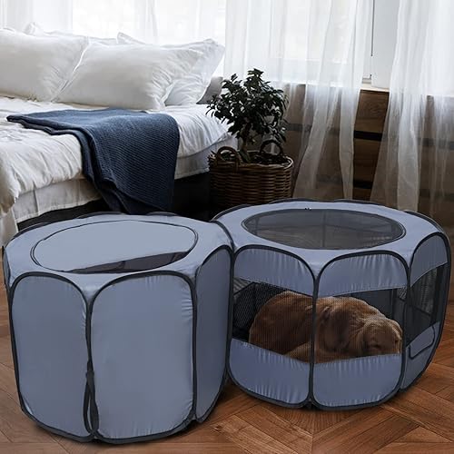 Miniatura 2 de EighteenTek Corralito para mascotas, jaula portátil para cachorros, perrera para perro, gato, gatito, tienda de campaña de juego para interiores,