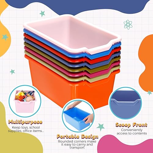 Vista 8 de Dandat 16 cubos de plástico para libros para aula, biblioteca, cucharada, apilables, para almacenamiento de juguetes, para escuela, oficina, hogar