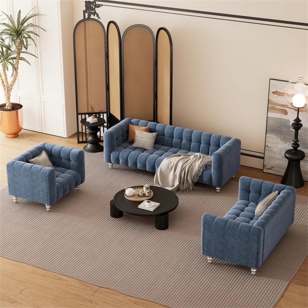 3-Piece Sofa Set with Solid Wood Legs,Buttoned Tufted Backrest, Including Three-Seater, Seat and Single Chair