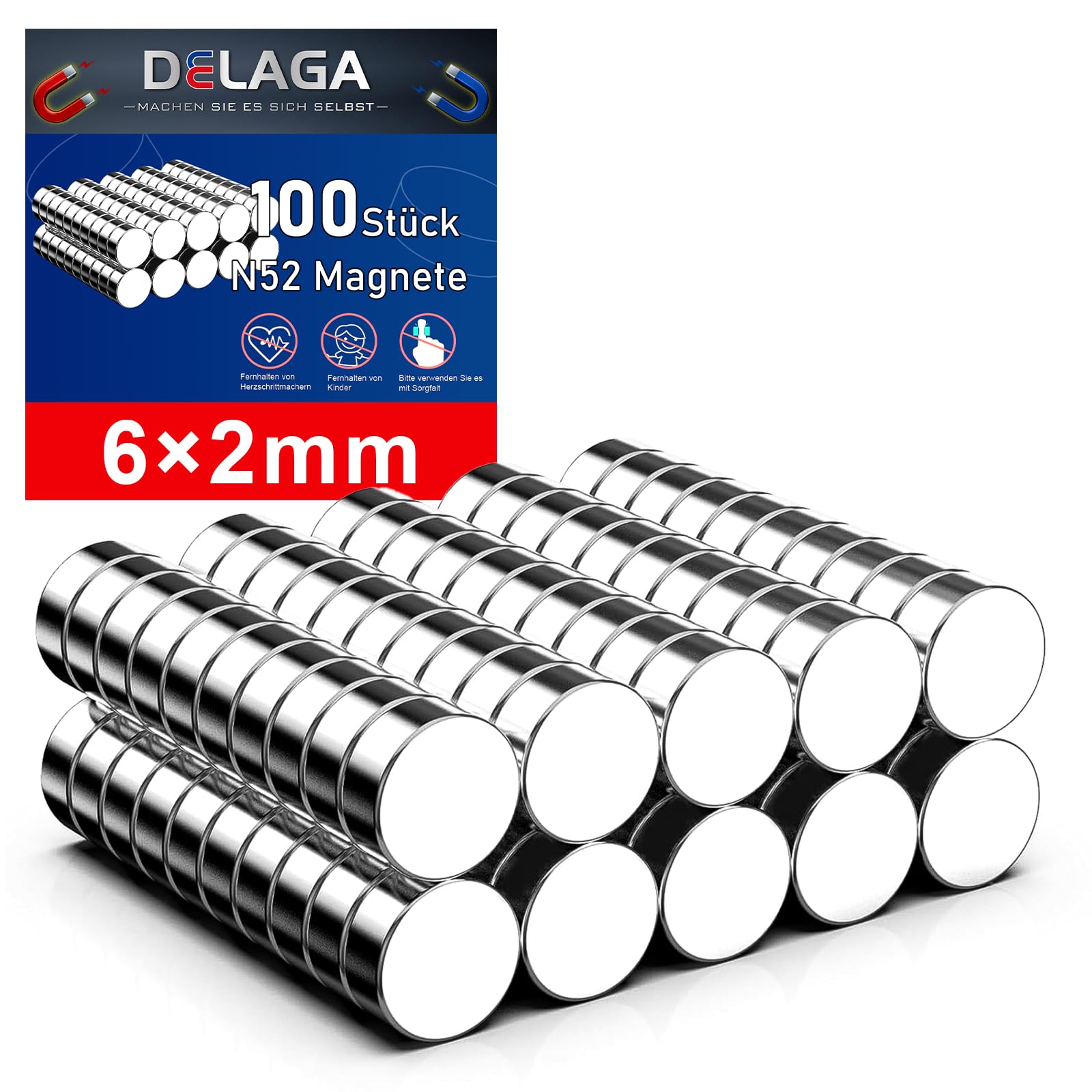 Pack of 100 N52 Mini Magnets Strong Small Magnets 6 x 2 mm