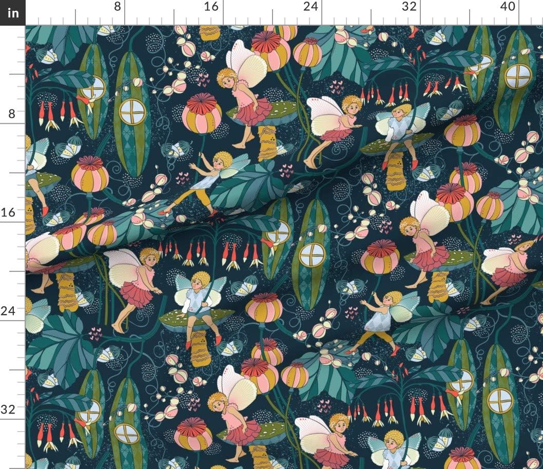 Spoonflower Fabric - Garden Fairy Wonderland Botanical Magical Tale Whimsical Kids Room Printed on Petal Signature Cotton Fabric by The Yard - Sewing Quilting Apparel Crafts Decor