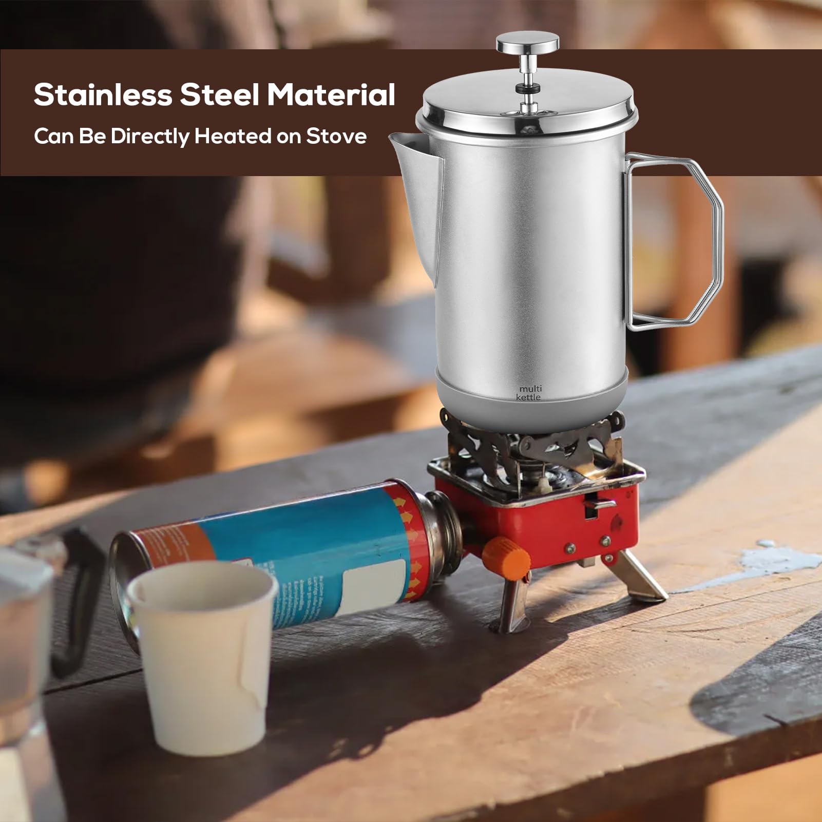 Zoeyilan French Press Coffee Maker 33oz, Stainless Steel French Press Coffee Tea Maker, Insulated Large Capacity Tea Presses with Foldable Handle for Home Kitchen Caming Loose Tea (Silver)