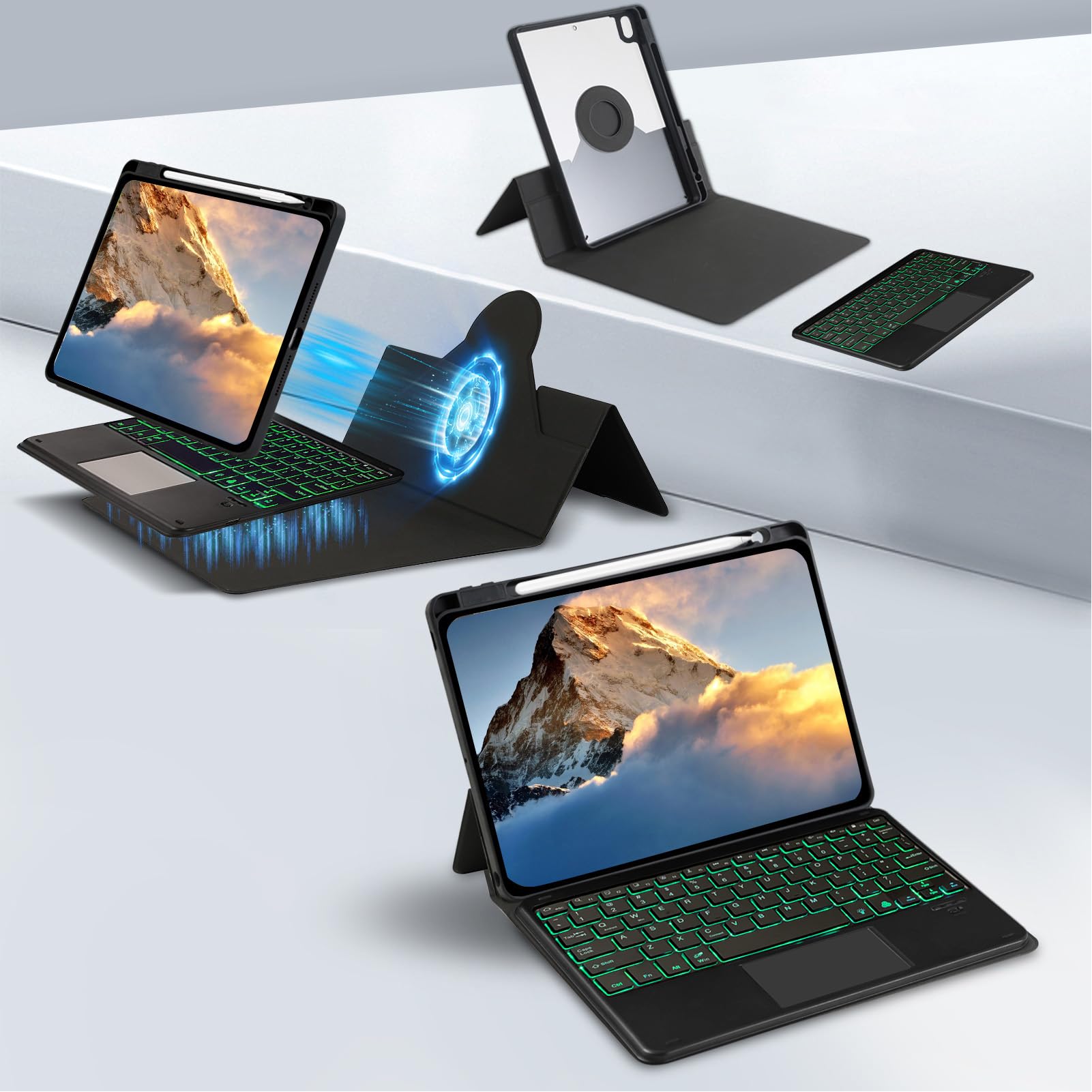 Custodia con Tastiera Bluetooth con Retroilluminazione Colorata e Touchpad per Tablet IOS Cover Wireless Portatile da 10,9 Pollici 2022