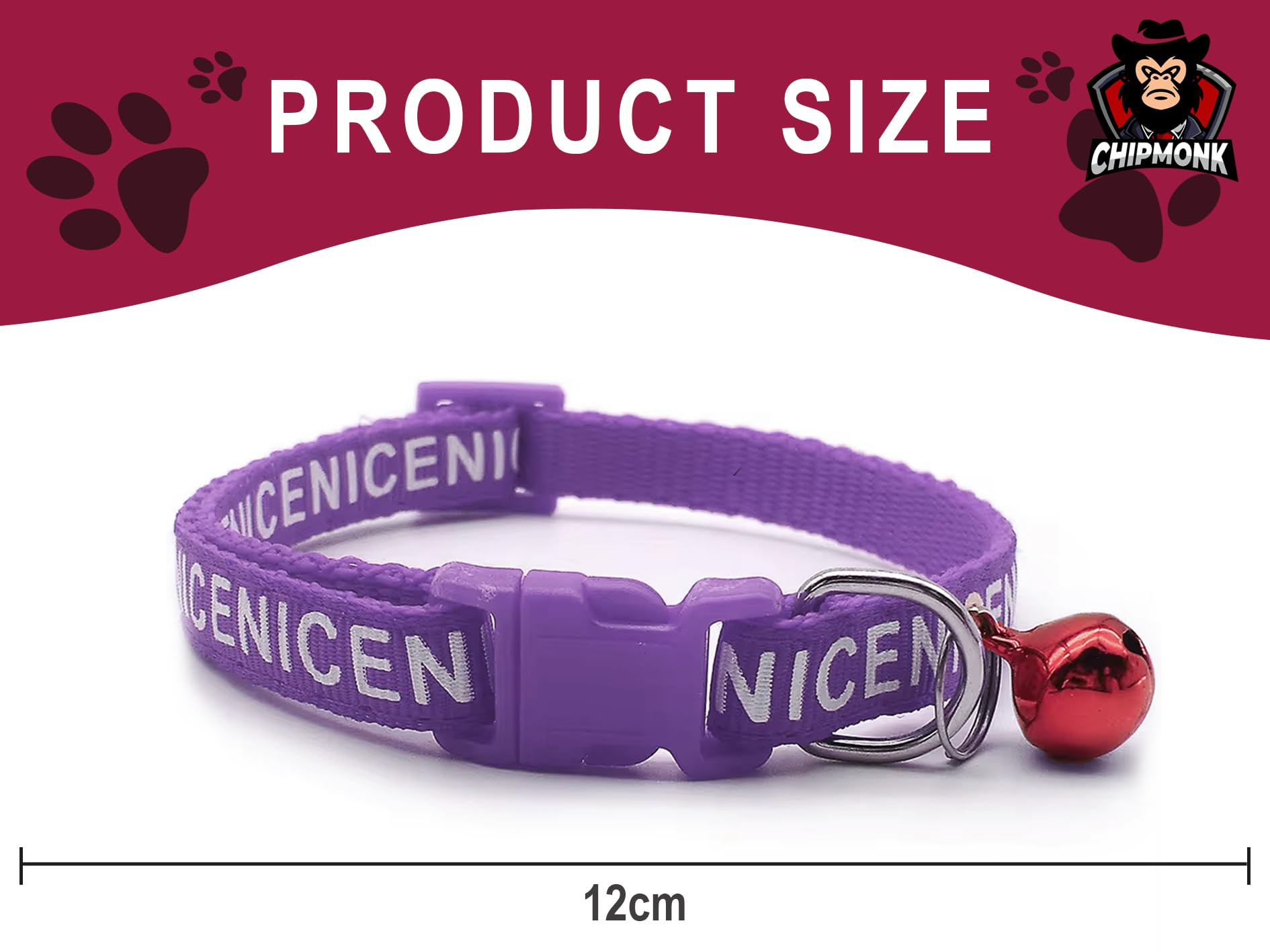Chipmonk Set of 3 Cat & Puppy Collar with Bell,Kitten & Small Dogs Soft Adjustable,Safe,Solid & Protective Breakaway for Cats & Puppies,Cute Kitty Neckband with Nice Print-(Green,Purple,Black) 1