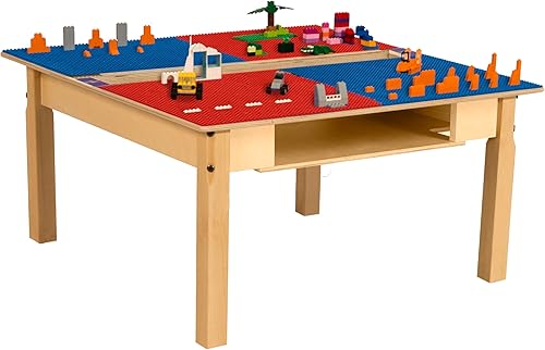 Miniatura 37 de Contender Time-2-Play - Mesa de juego rectangular de 30.75 pulgadas de ancho, bloques de Lego azul y verde, compatible con patas de madera de 22