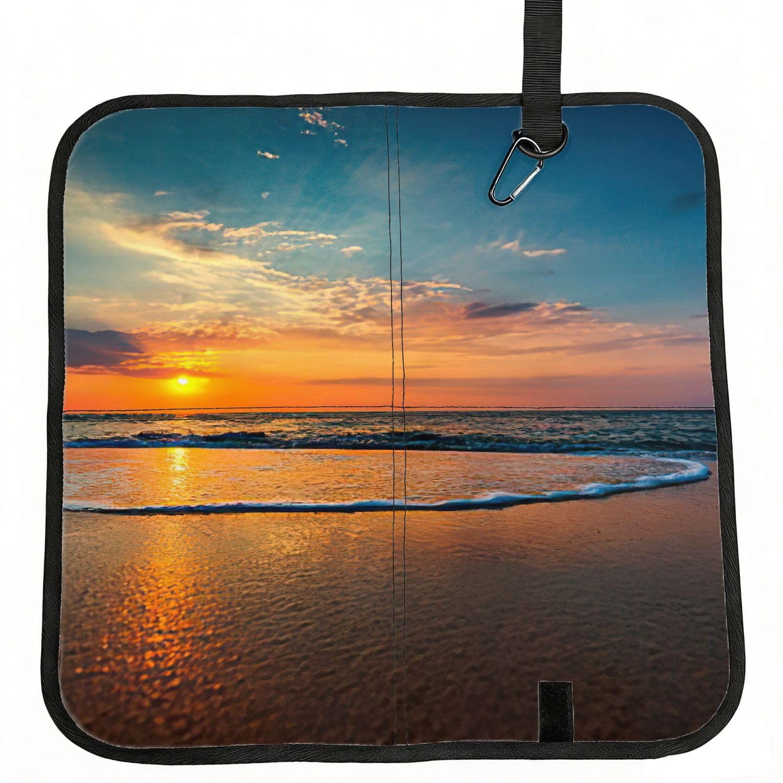bghdfa Beach Sunset Print Outdoor Sitting Mat Waterproof Oxford Cloth Seat Cushion Folding Foam Camping Seat For Picnic
