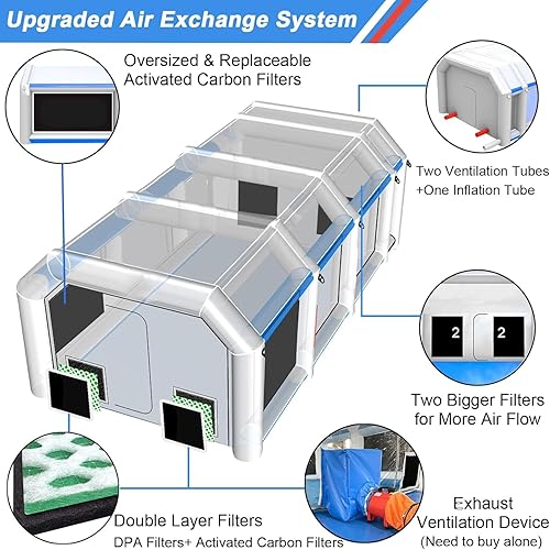 Miniatura 2 de Cabina de pintura inflable de 21.5 x 13 x 9 pies con sopladores de 950 W+450 W para pintura de piezas de automóviles y muebles, cabina de pintura