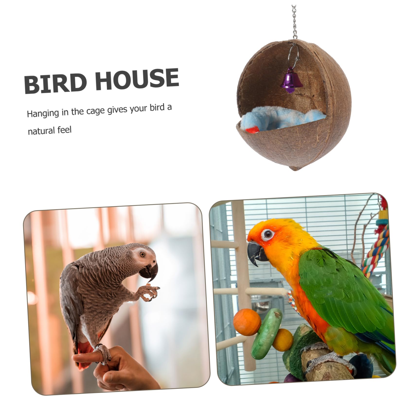 POPETPOP 3 Piezas de Nido de Pájaro de Cáscara de Cama para Loros Escondite para Periquitos Cama para Dormir con Campana