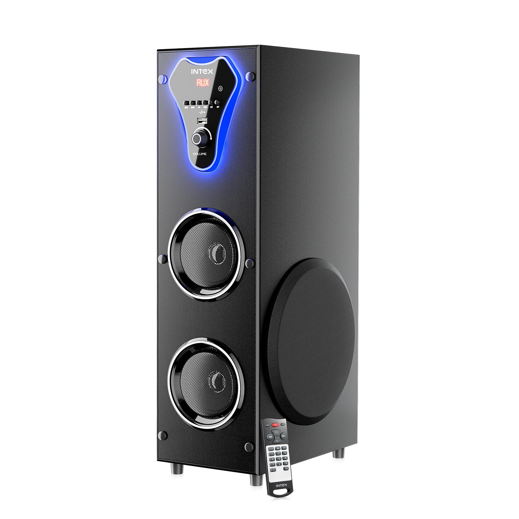 Intex Single Tower Speaker Thunder 1000 (S) 100W Bluetooth Speaker with Powerful Bass Wireless Audio System Aux USB FM Mic LED Display Remote Control Black