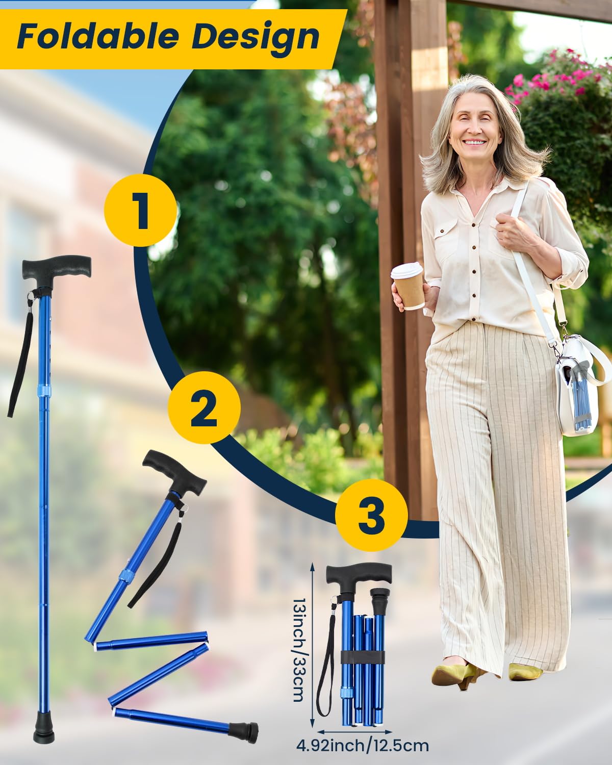 Walking Stick for Women Adjustable Folding Walking Sticks for 5.2FT-6.1FT Ladies, 5-Section Different Size Collapsible Cane for Elderly - Image 3