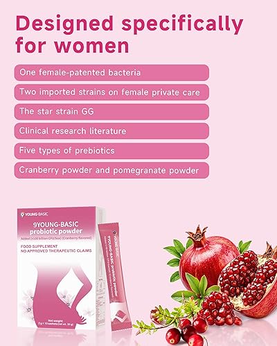 Miniatura 4 de Polvo probiótico para mujeres, más de 100 mil millones de UFC, probióticos en polvo de arándano para la salud vaginalintestinaldigestivainmune,