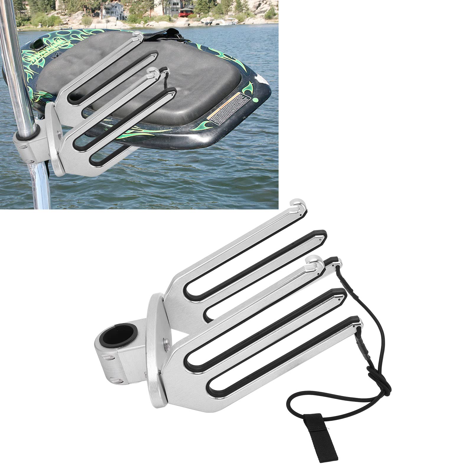 Leapiture Wakeboard Rack CNC Brushed Aluminum Wakeboarding Tower Holder Kneeboard Tower Rack Adjustable Wakeboard Bracket Yacht Accessories for Boat(48mm-53mm-silver)