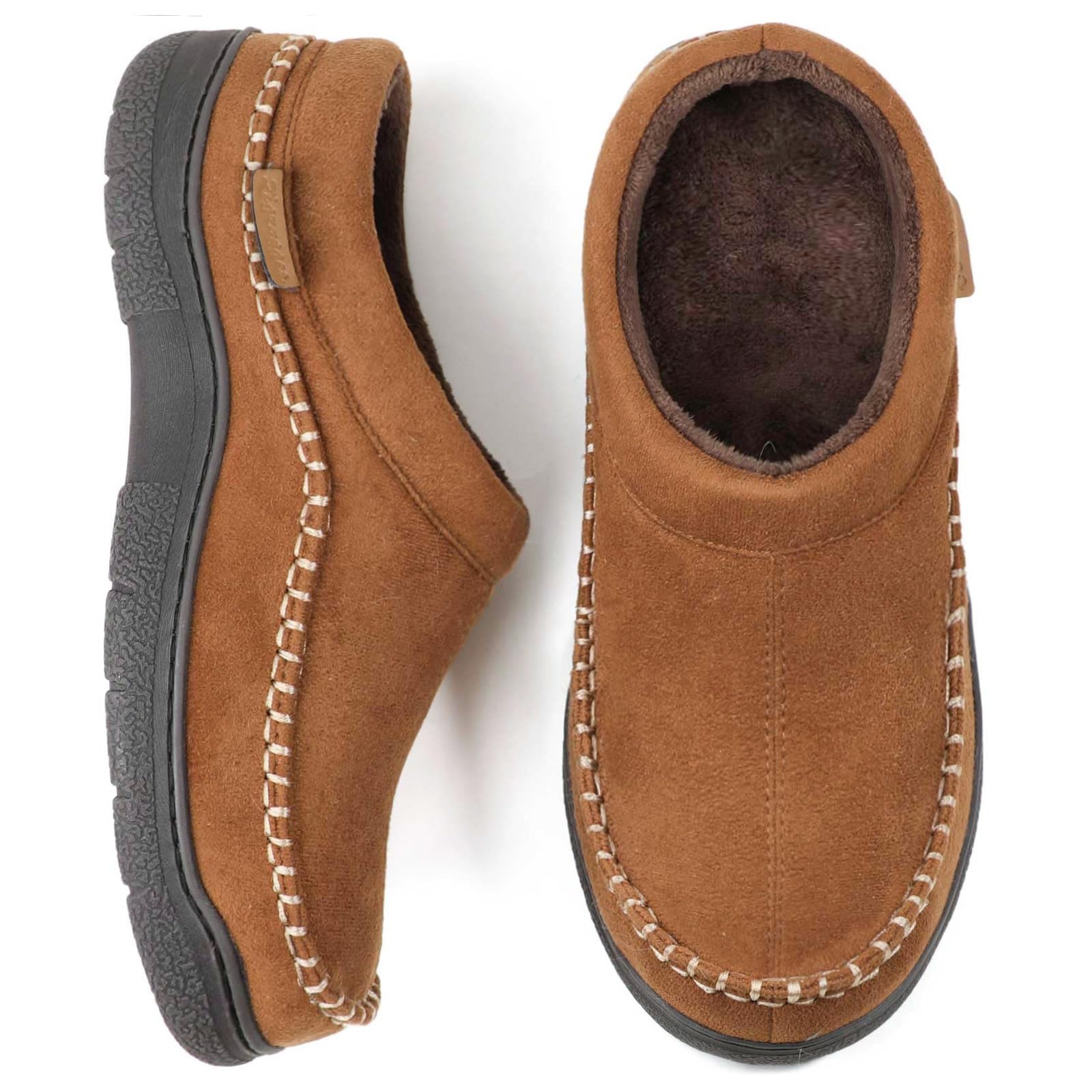 Zigzagger Men's Slip On Moccasin Slippers, Indoor/Outdoor Warm Fuzzy Comfy House Shoes, Fluffy Wide Loafer Slippers