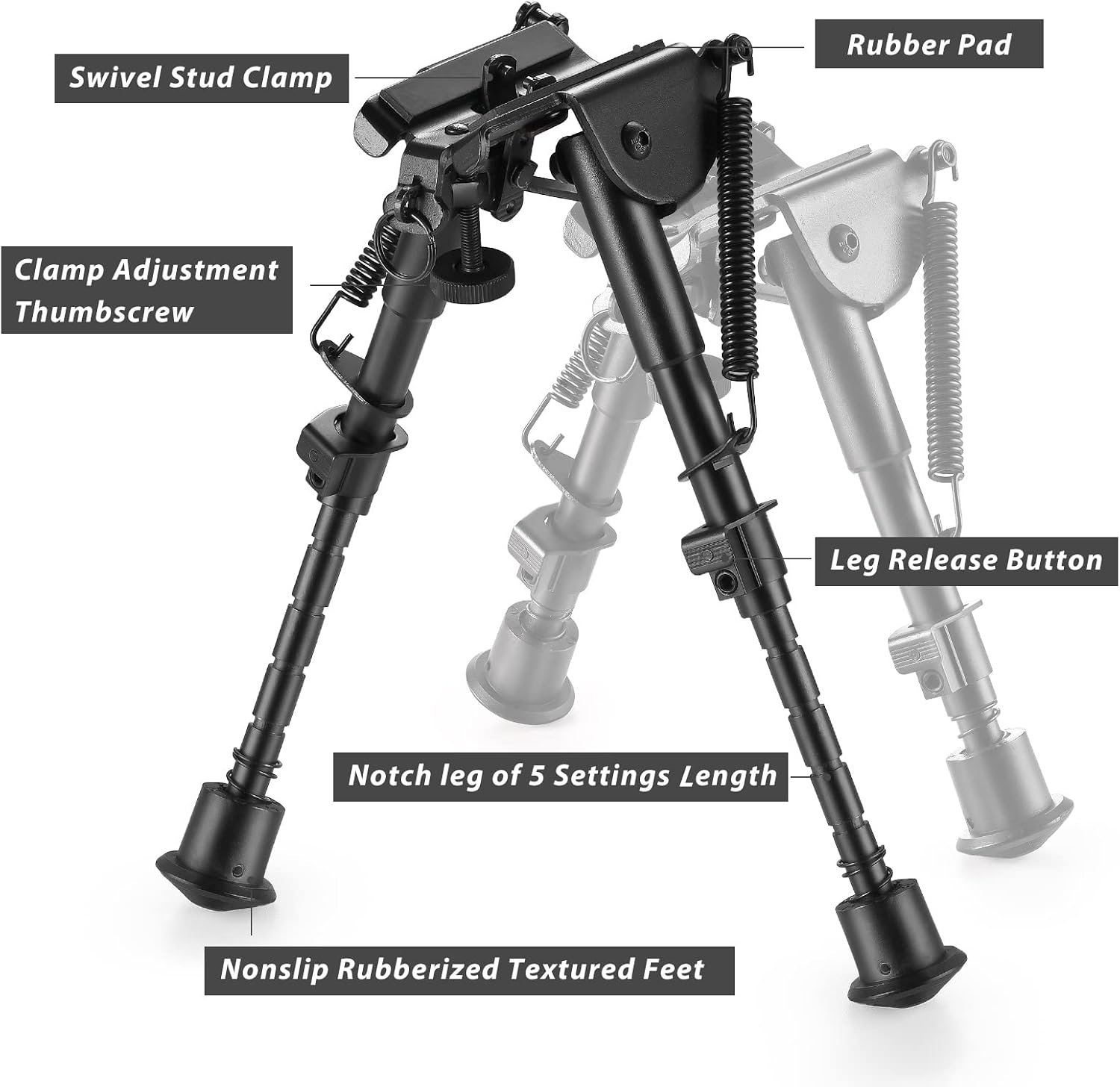JINSE Tactical Bipod 6- 9 Inches Adjustable Folding Spring Return with Adapter