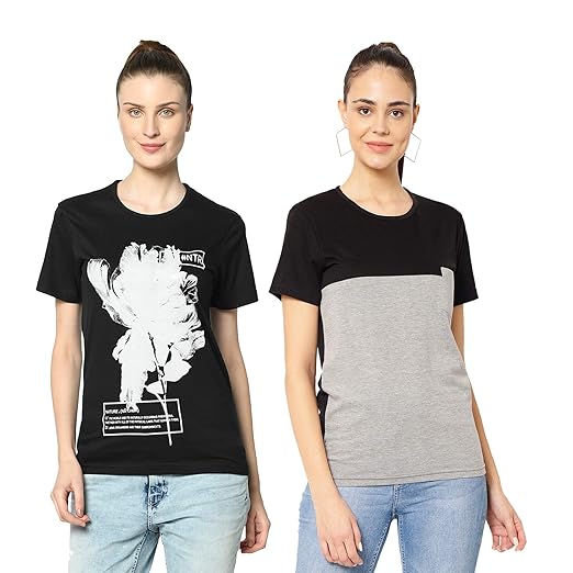 Cotton Blend Half Sleeve T-Shirts Combo for Women(Pack of 2)-VJ-WRNT02-GROUP06