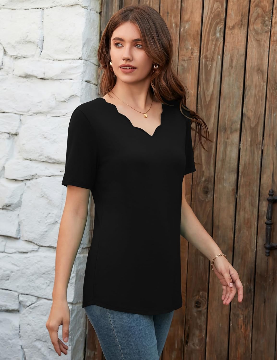 LOMON Womens Summer Tops V Neck Short Sleeve Shirts Dressy Casual Tunic Blouses Spring Fashion - Image 4