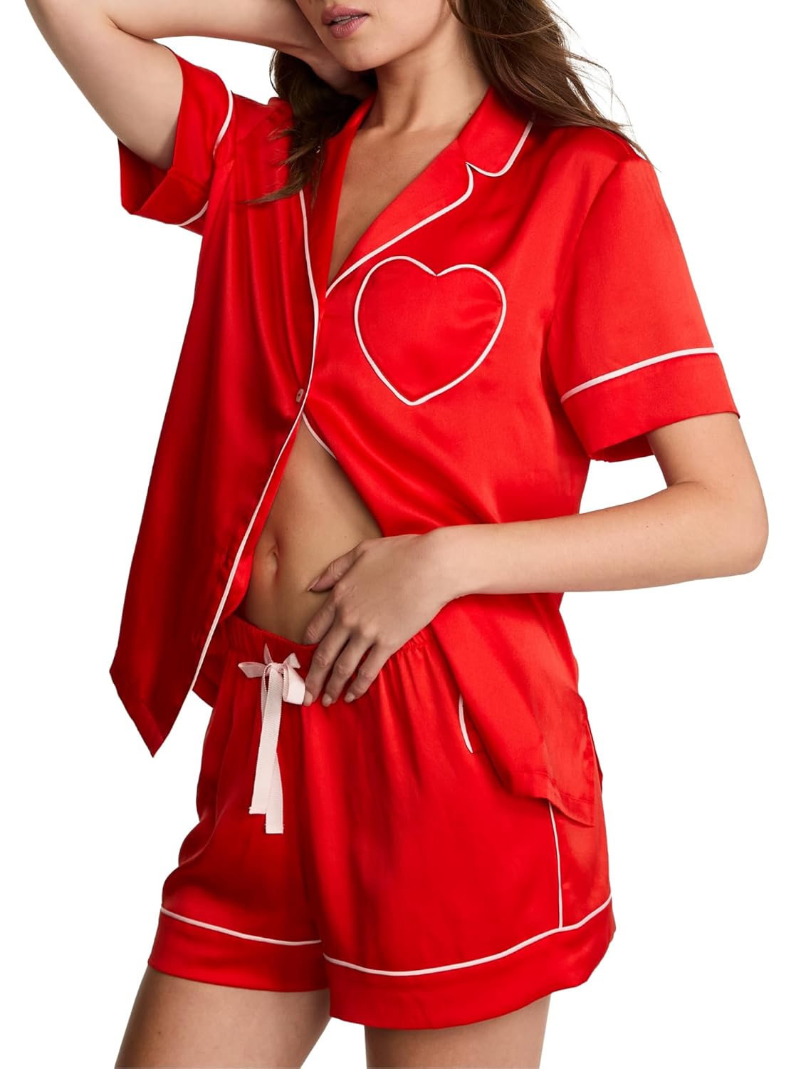 Victorias Secret Satin Pajama Set Short Sleeve Button Down Shirt Shorts Sleepwear for Women XS-XXL