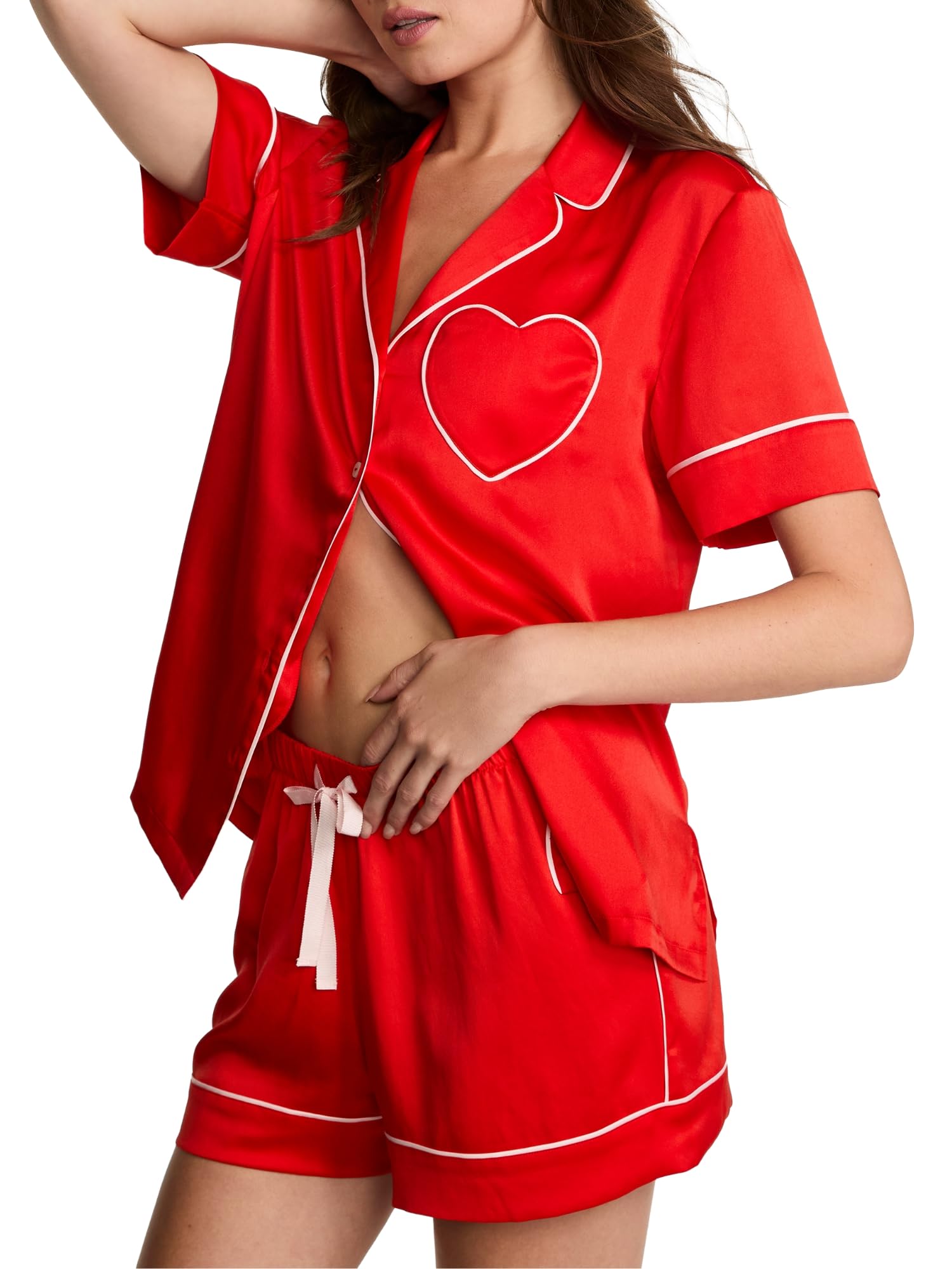 Victorias Secret Satin Pajama Set Short Sleeve Button Down Shirt Shorts Sleepwear for Women XS-XXL