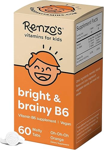 Renzo's Vitamina B6 Bright & Brainy  Vitaminas veganas para niños, solubles y fáciles de tomar vitaminas B6 para niños, cero azúcar, sabor a naranja disponible en Yaxa Colombia