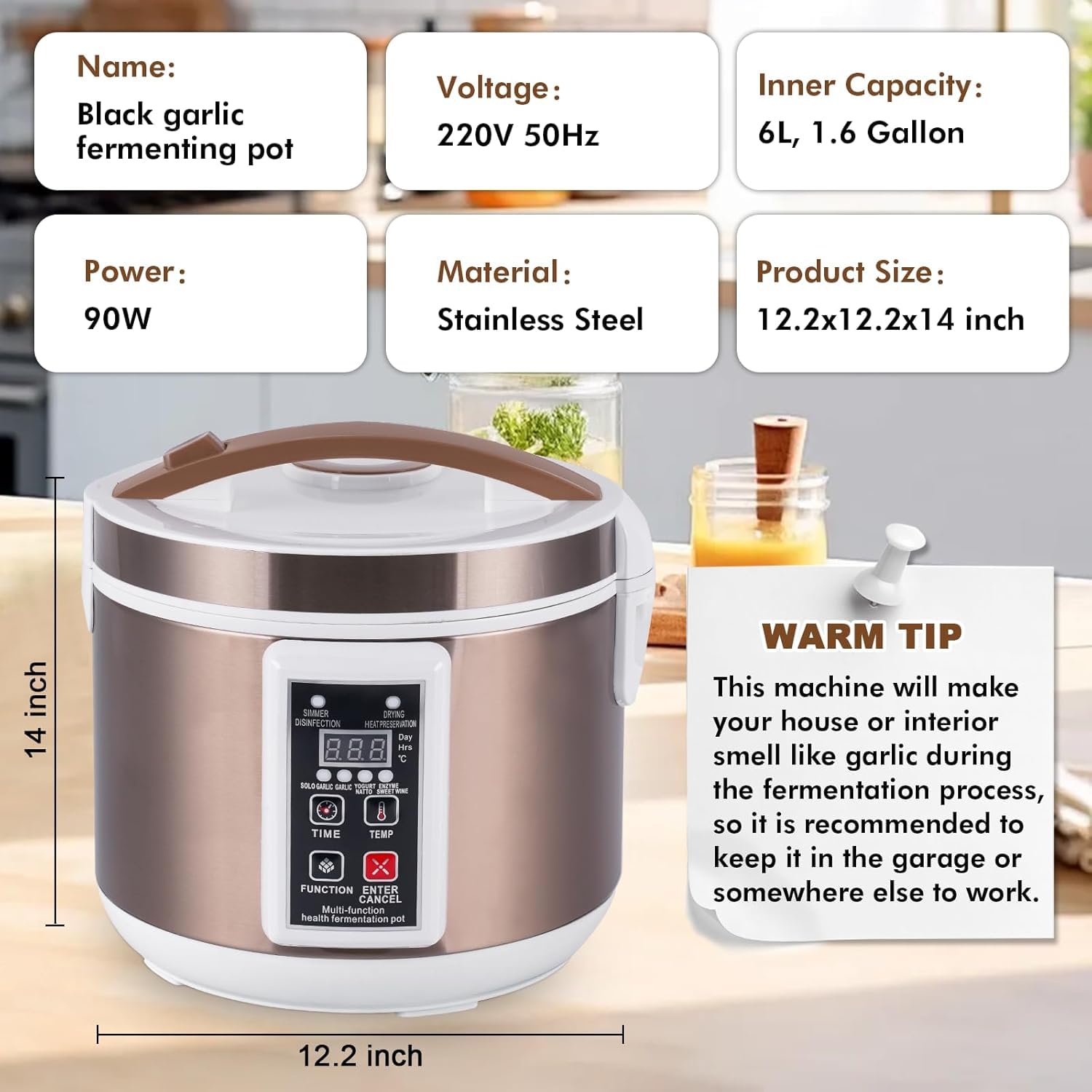 YUCHENGTECH Fermenteur Ail Noir Automatique 6L Temps/Température Séchage | Capacité 6L, Multifonction: Yaourt, Tempeh, Natto, Ail Noir,Contrôle Indépendant Temps/Température,Fermentation Automatique