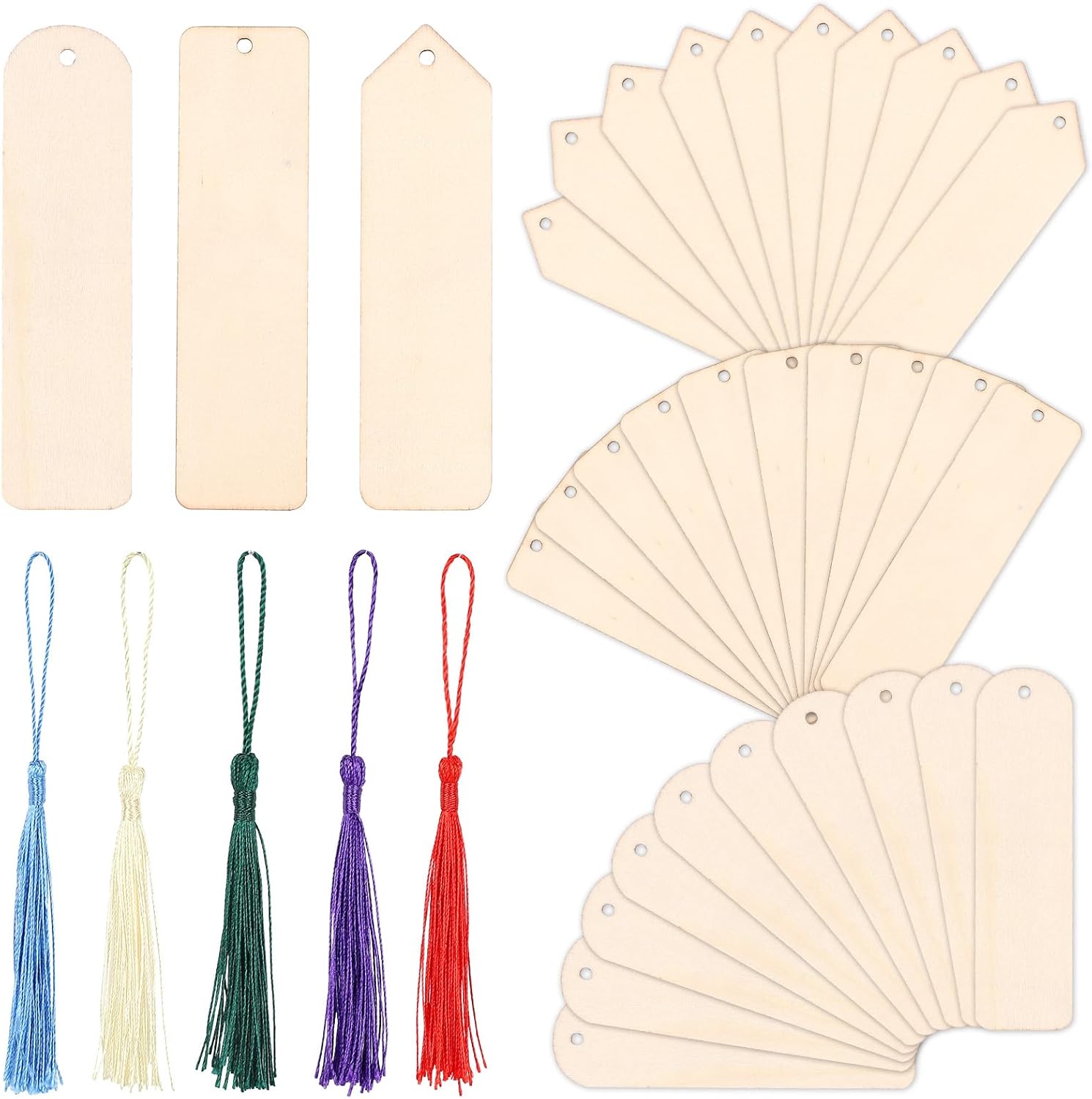 Whaline 30Pcs Wood Bookmarks Blank DIY Wooden Bookmark