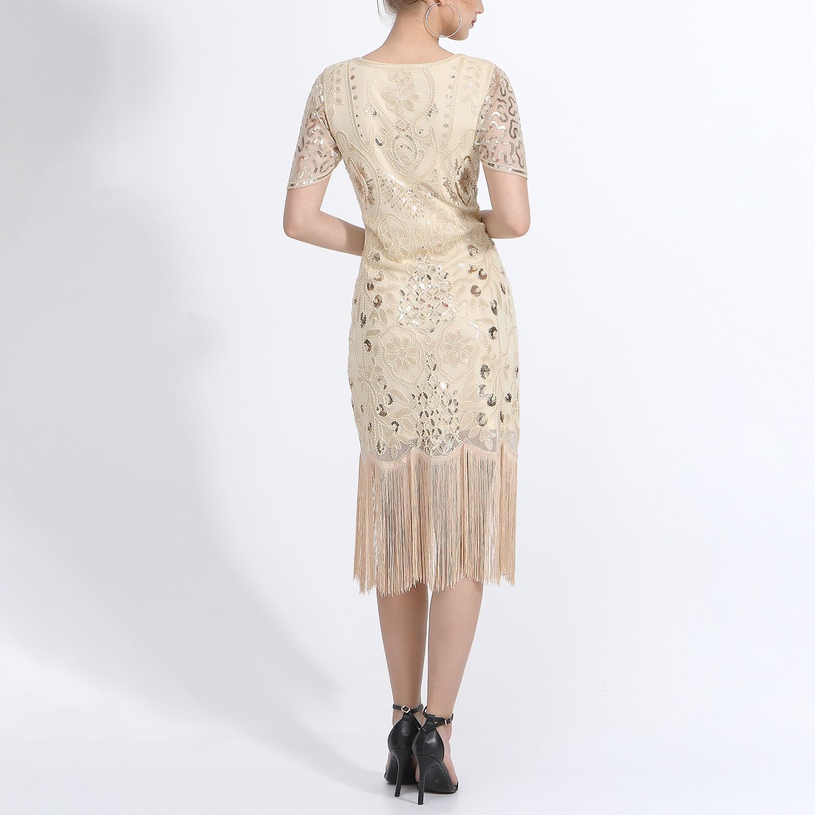 Robe des années 20 pour femme Gatsby années 1920 - Robe à franges pour femme - Vert et noir - Robe courte à franges - Costume Charleston - Manches courtes - Robe à paillettes - Carnaval