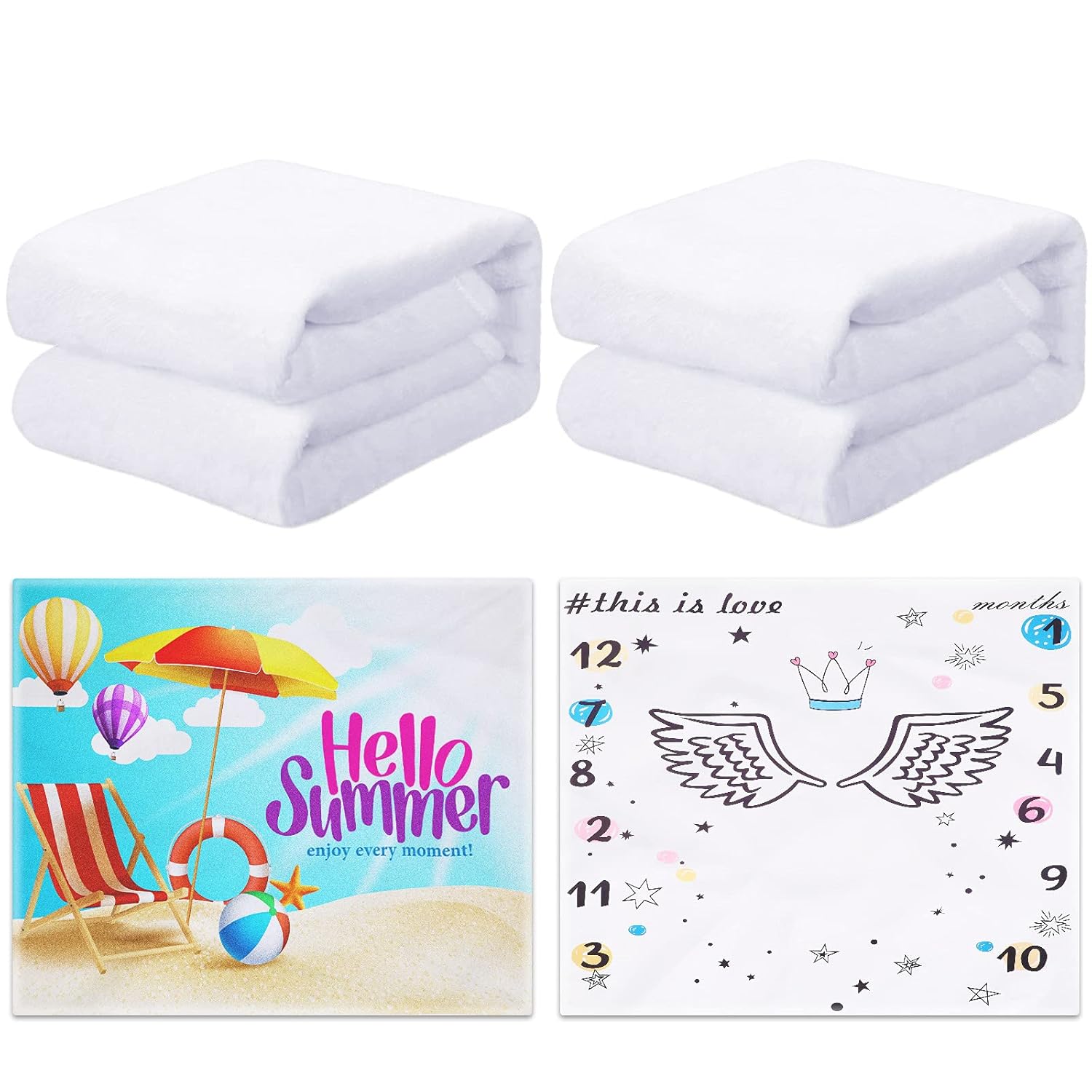 Macarrie 2-Piece Sublimation Blanket - Baby Swaddle & Receiving Blanket - Fuzzy, DIY Backdrop (30 x 40 Inch)