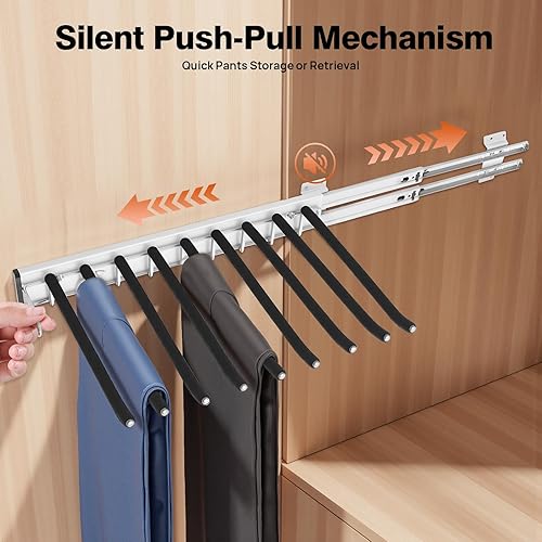 Miniatura 6 de Perchero extraíble para pantalones con 9 brazos, barra de acero inoxidable extensible para ropa, toalla, bufanda, pantalones, corbata, 18.11 x 12.83