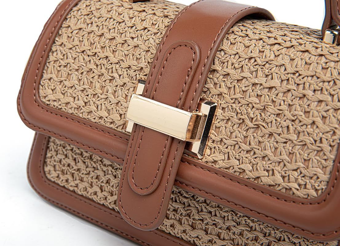 Top Handle Straw Crossbody Bags For Women, Designer Satchel Purse Summer Vacation Beach Purse