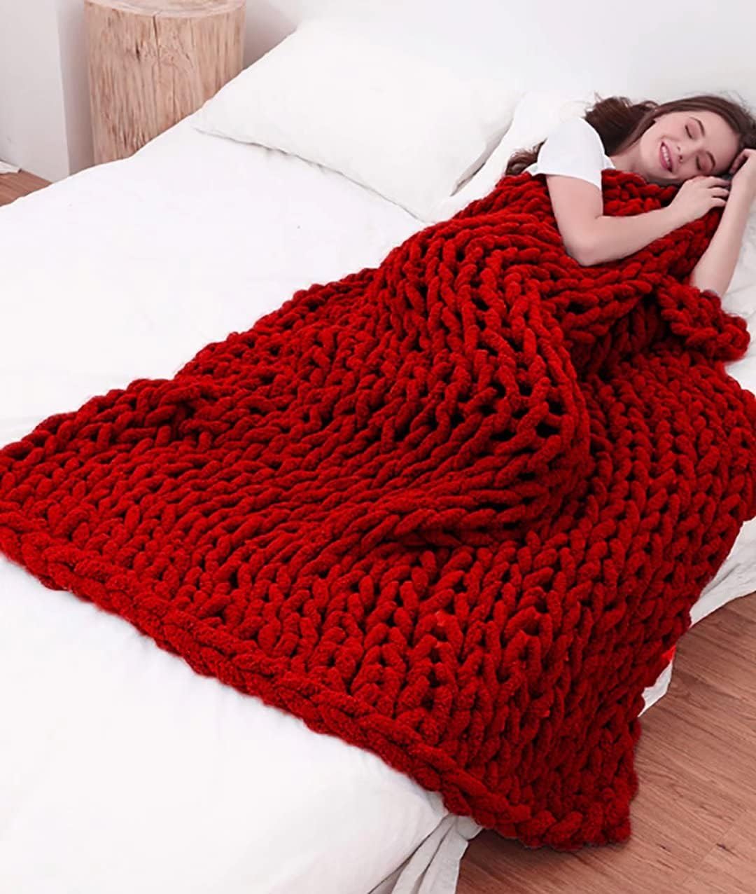 BGHN Chenille Chunky Knit Blanket Handmade Warm Throw Cozy Crochet Christmas Blanket