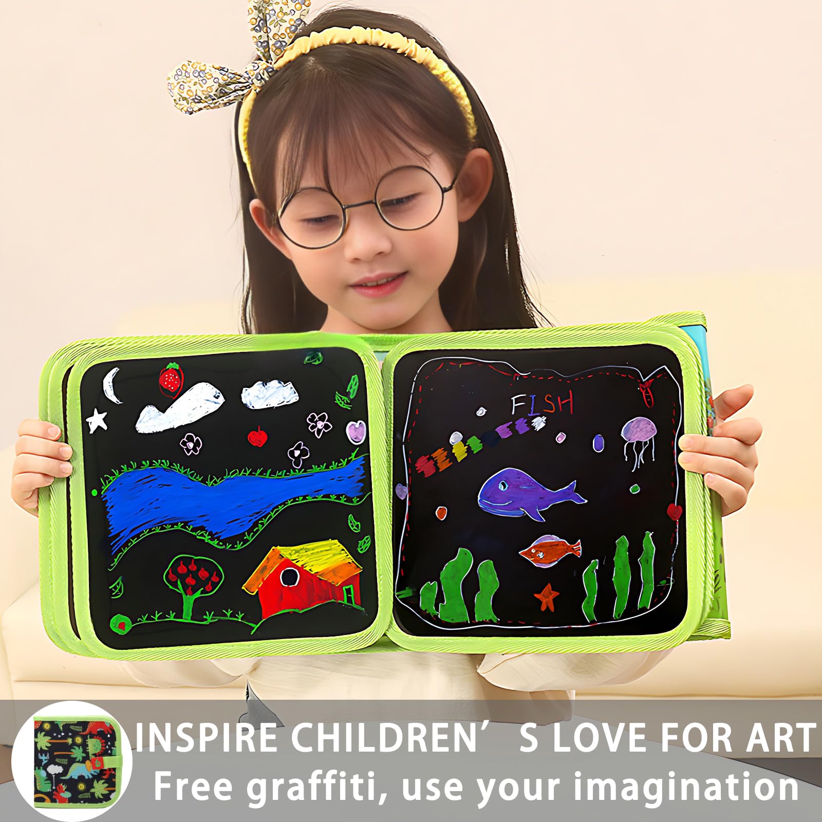 Lavagnetta Portatile Per Bambini - Libro Da Disegno Cancellabile Con 12 Penne Colorate - Foto 4
