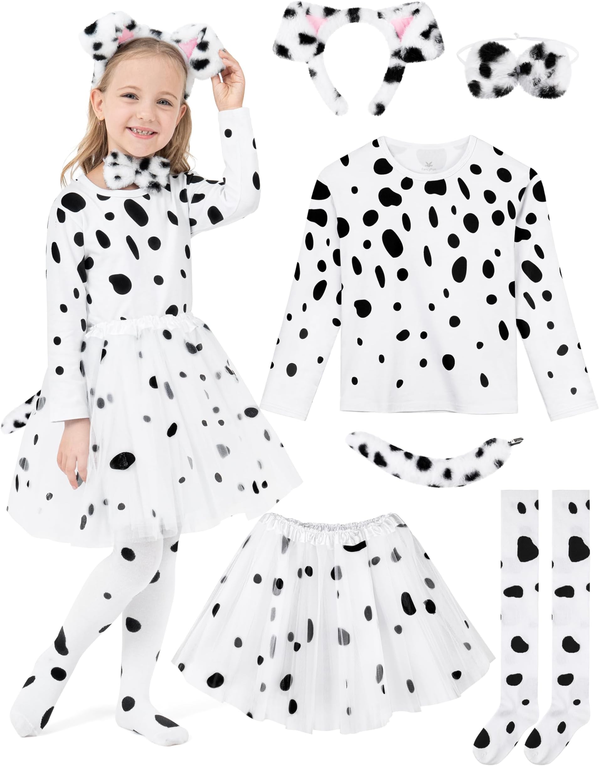 Dalmatians Costume Kids, 100 Days of School Girl Costume Dalmatians Dog Outfit T-Shirt with Accessories