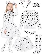 FancyFun Dalmatians Costume Kids, 100 Days of School Girl Costume Dalmatians Dog Outfit T-Shirt with Accessories