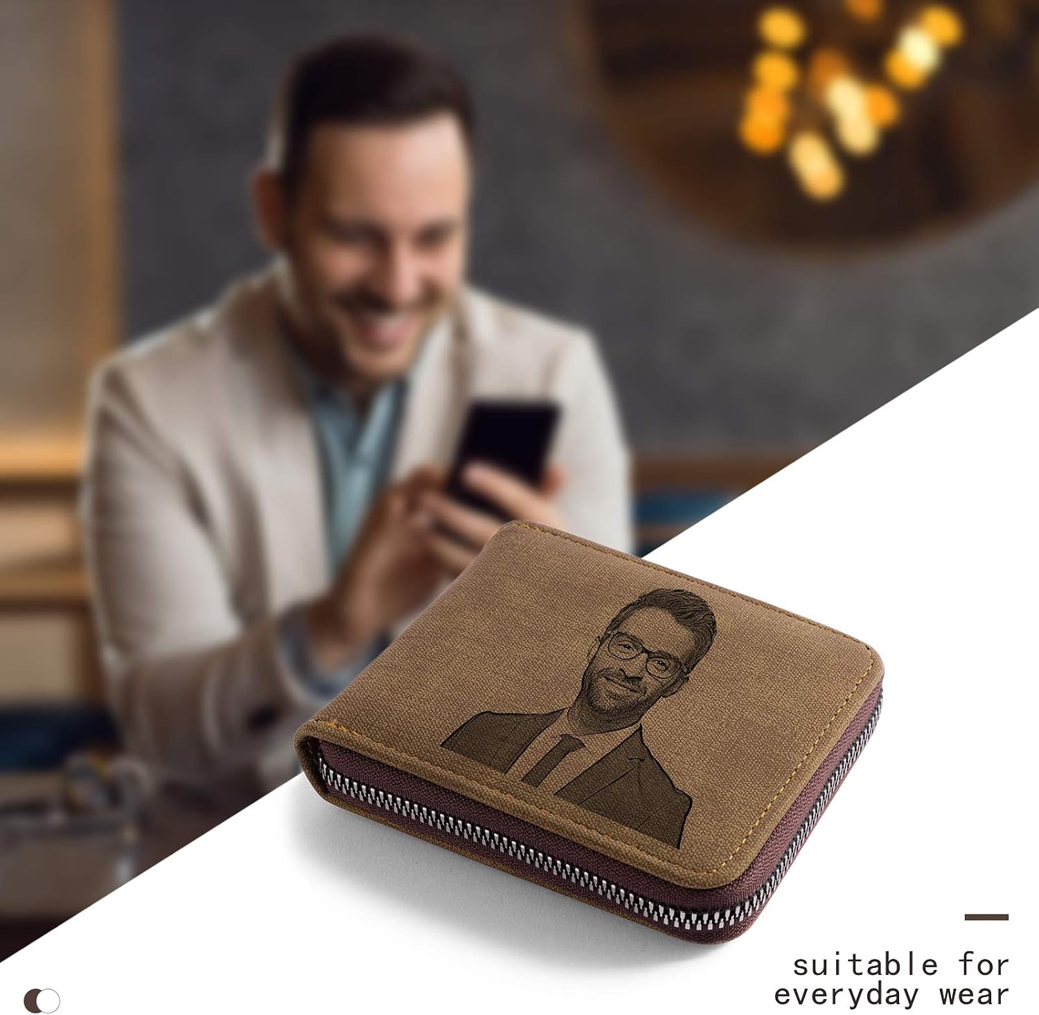 Mens Wallet Custom Wallets Personalized Photo Wallet Gifts For Men Engraved Customized Picture Wallet for Dad, Son, BF