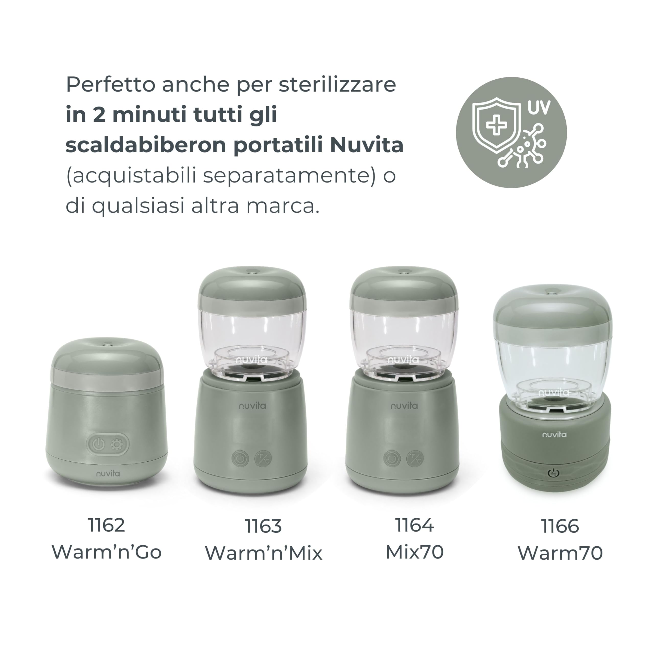 Nuvita 1556 | Sterilizzatore UV portatile MellyPlus per biberon, ciucci e proteggi capezzoli | uccide il 99% dei germi | Senza BPA | Verde salvia