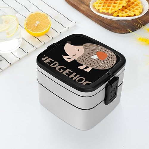 Miniatura 6 de Lindo erizo de dibujos animados impreso Bento cajas de almuerzo de doble capa a prueba de fugas contenedor de almacenamiento de alimentos divertido