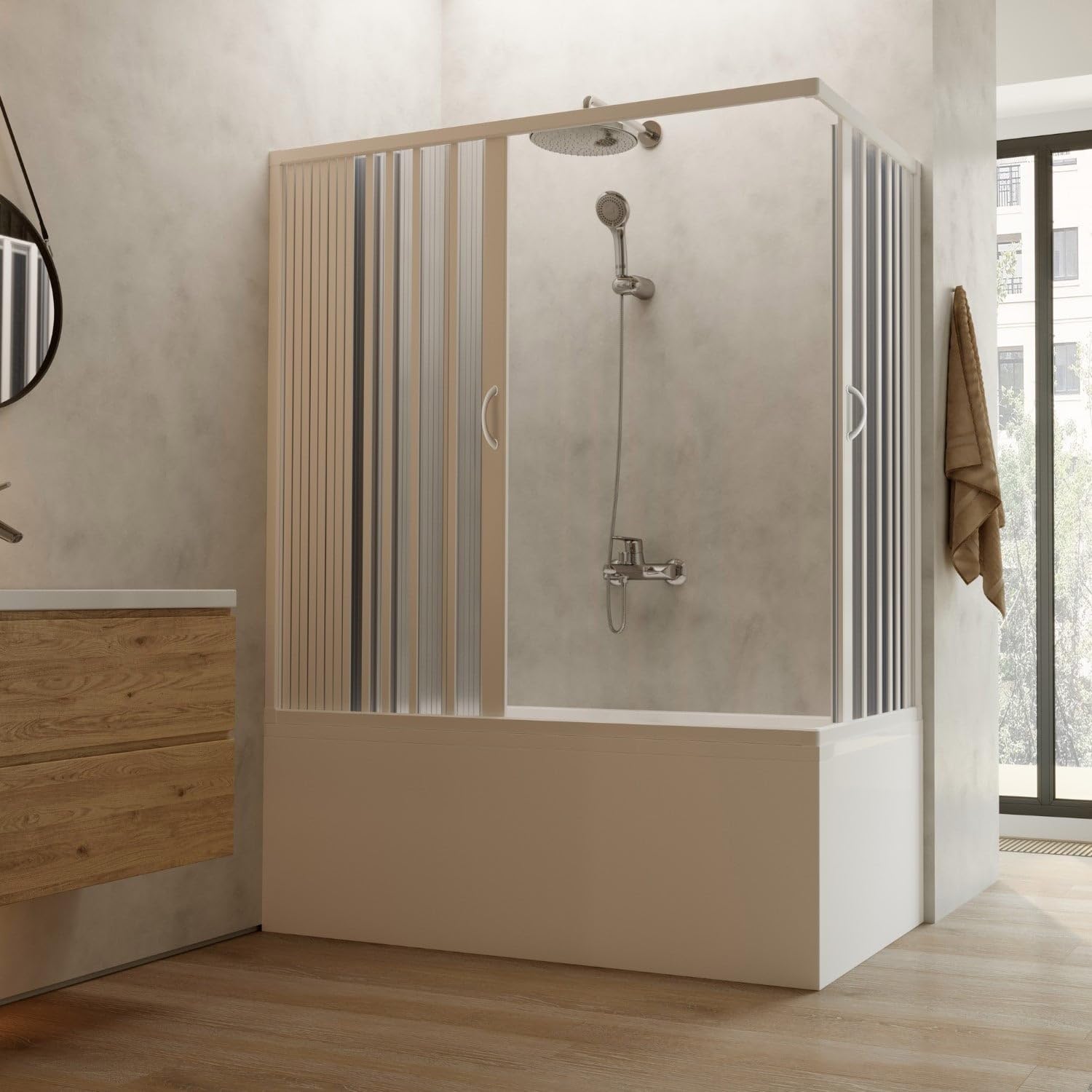 Box doccia sopravasca 70x150 in PVC h 150 a soffietto mod. Ortensia con apertura centrale