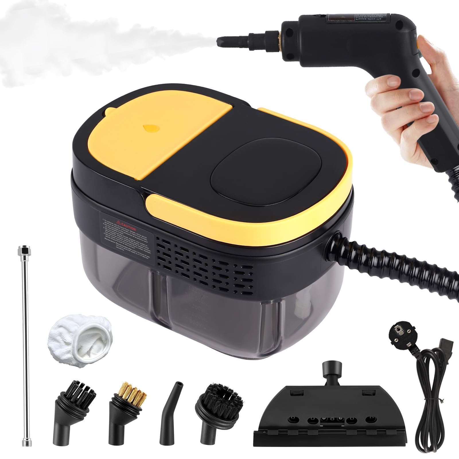 Stoomreiniger, Handapparaat, 2500 W, Draagbare Handstoomreiniger Met Digitaal Display 3 Soorten Borstelkoppen 1100 Ml Grote Watertank Voor Alle Keukengerei Tegels Auto 1425100377