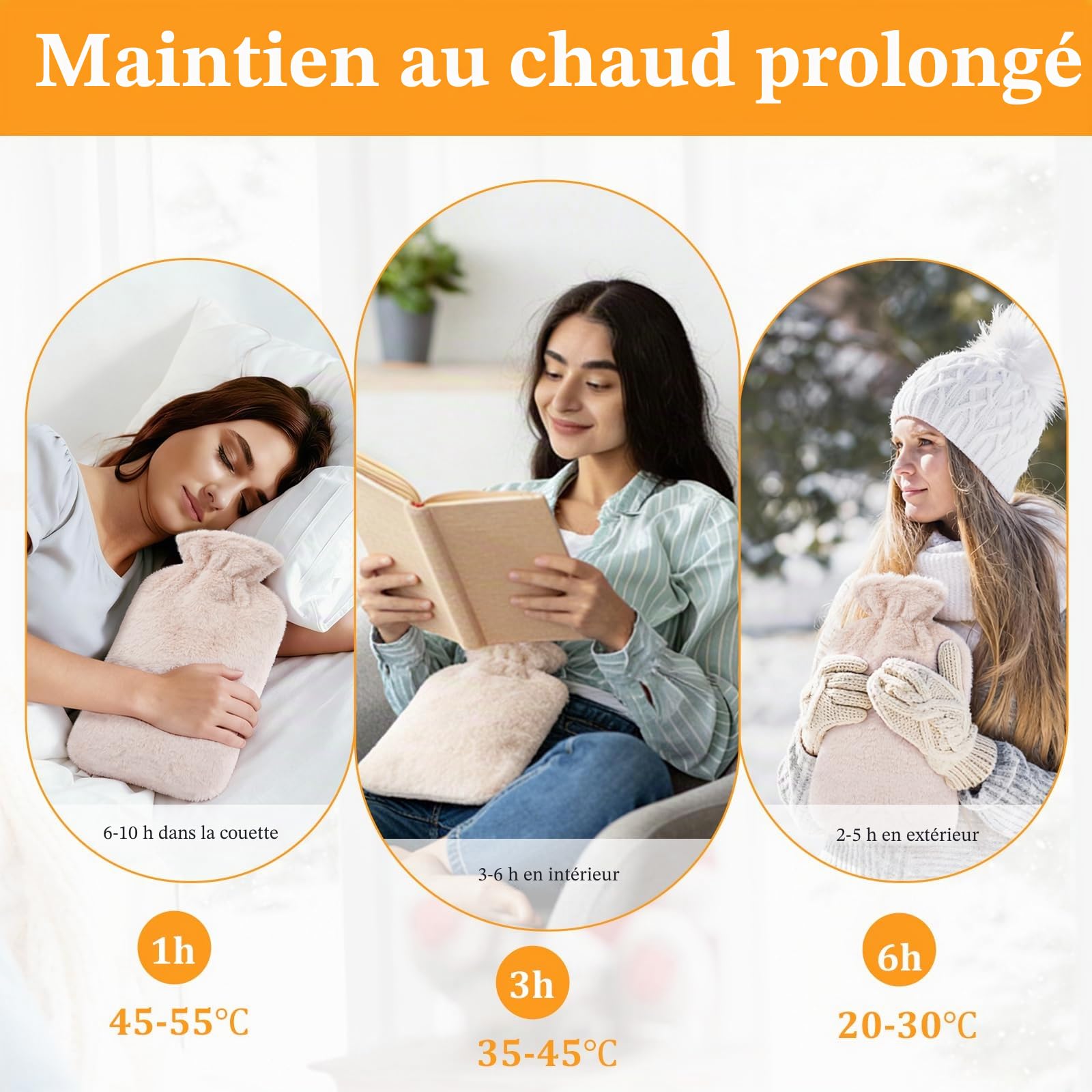 Bouillotte Eau Chaude avec Housse en Peluche,2L Bouillotte Enfant et Adulte,Bouillottes Peluche Douce Antifuite Bouillote Chaude Chauffe Main/Ventre/Cou,Idéal pour Hivers Fournir Chaleur