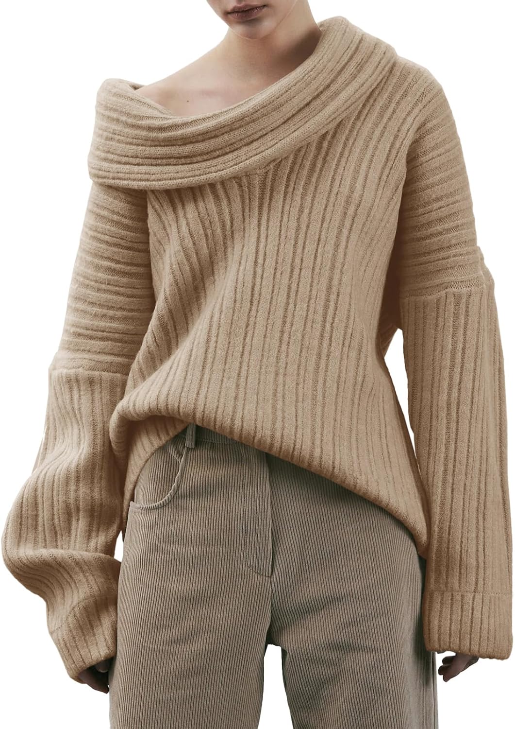 Saodimallsu Womens Off The Shoulder Sweater Top Oversized Fall Batwing Boat Neck Knit Sexy Casual Pullover