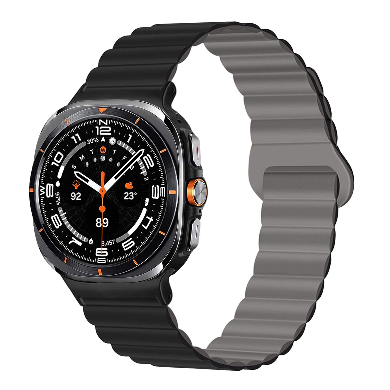 HAYONLIY Magnetic Silicone Sport Band Compatible for Samsung Galaxy Watch Ultra 47mm(2024), No Gap Soft Breathable Adjustable Strap with Stainless Steel Connector for Galaxy Watch Ultra 47mm Men Women