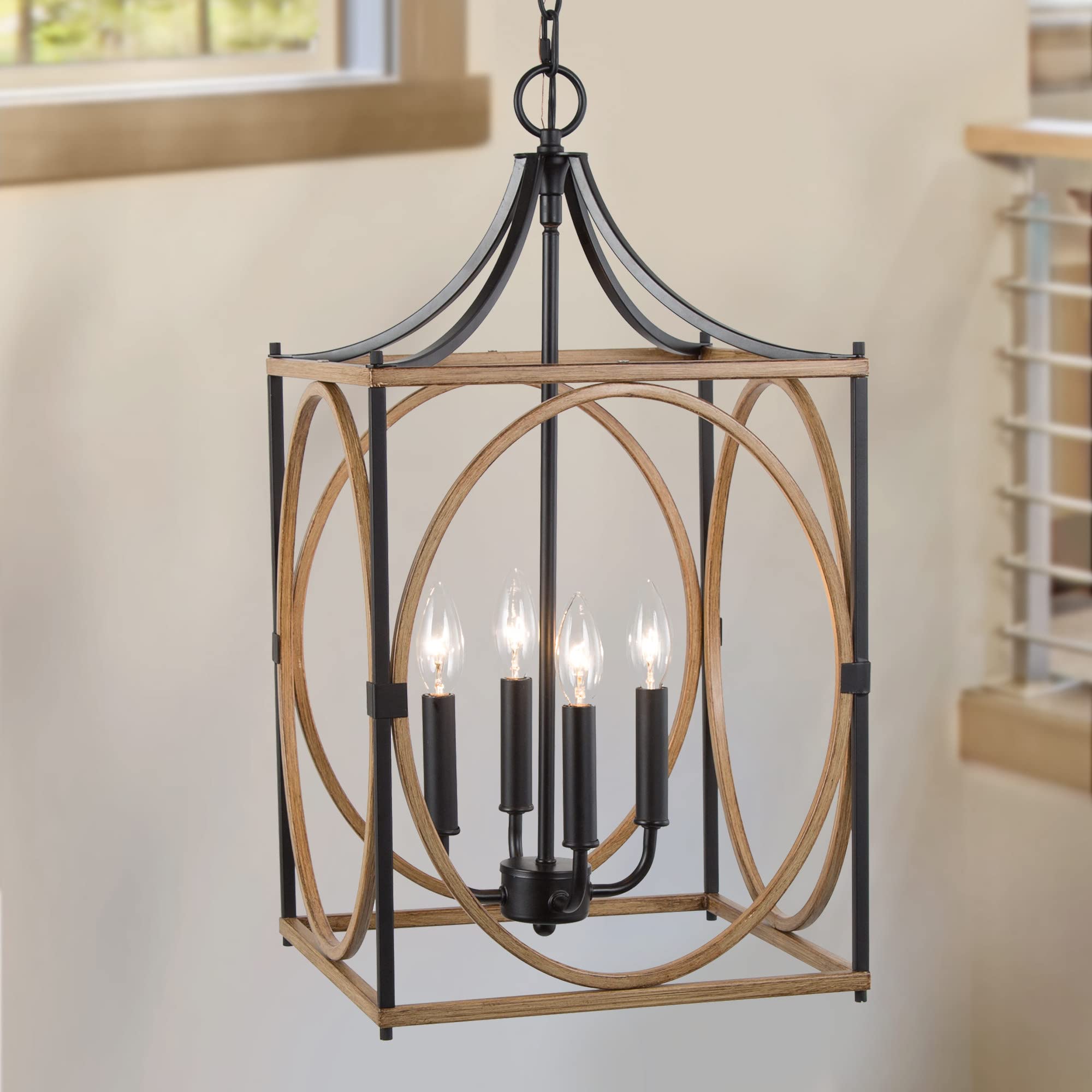 Savonnerie Farmhouse Chandelier for Dining Room, Foyer Light Fixtures, 4-Light Pendant Lighting for Kitchen Island, Entryway, 12.5'' L x 23.5'' H