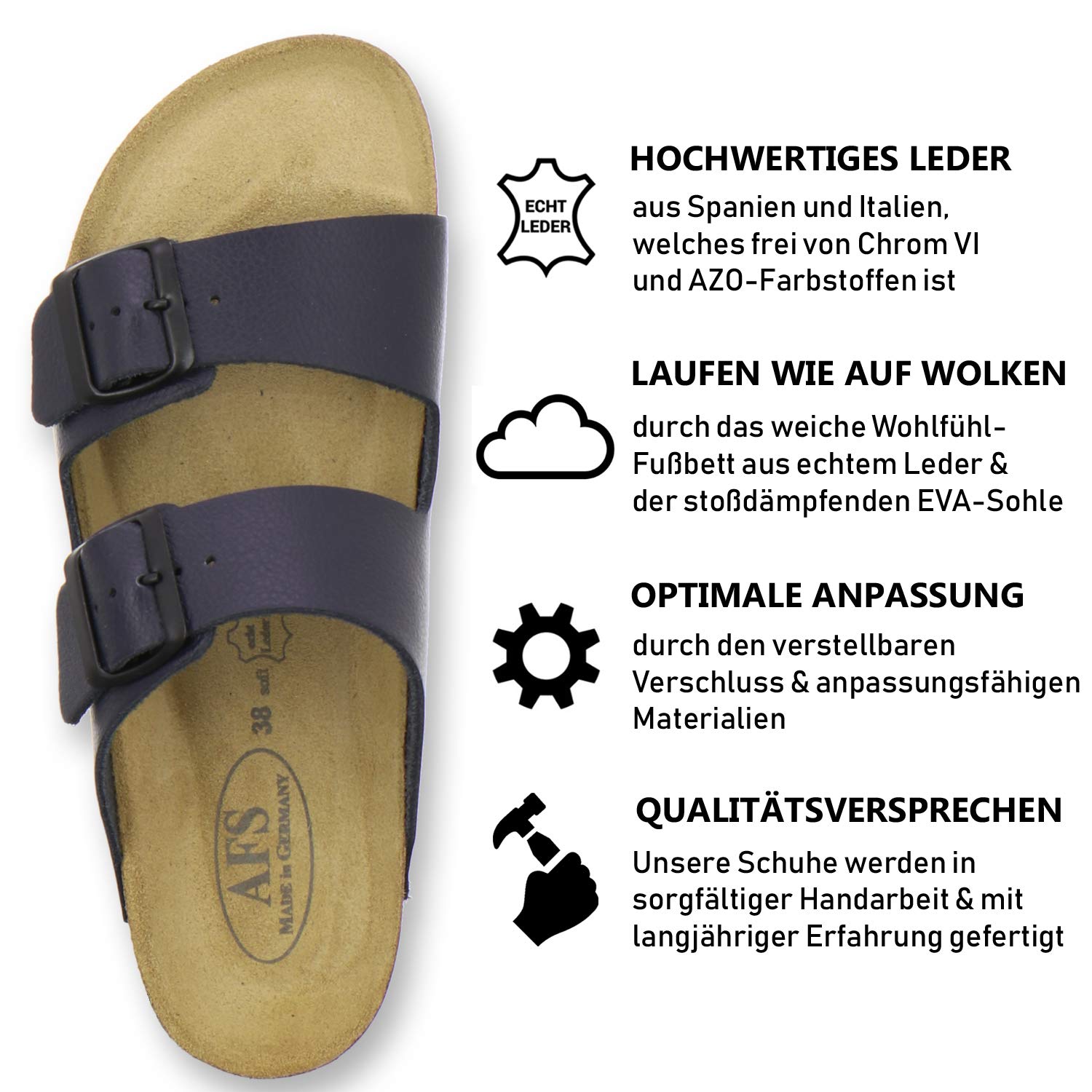 AFS-Schuhe 2100 - Chanclas de mujer de piel auténtica de alta calidad, fabricadas en Alemania