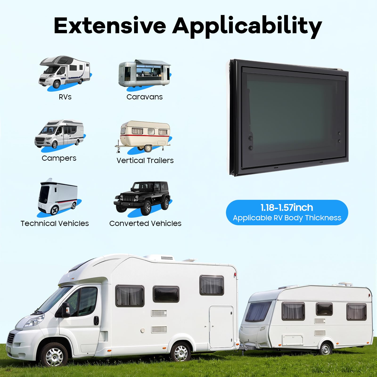 Wohnmobil Fenster RV-Ausstellfenster Wohnmobilfenster Camper Fenster mit Integriertem Rollo und Fliegengitter 85° Öffnungswinkel für Wohnwagen Van Camper (500x350mm Rechteckig)