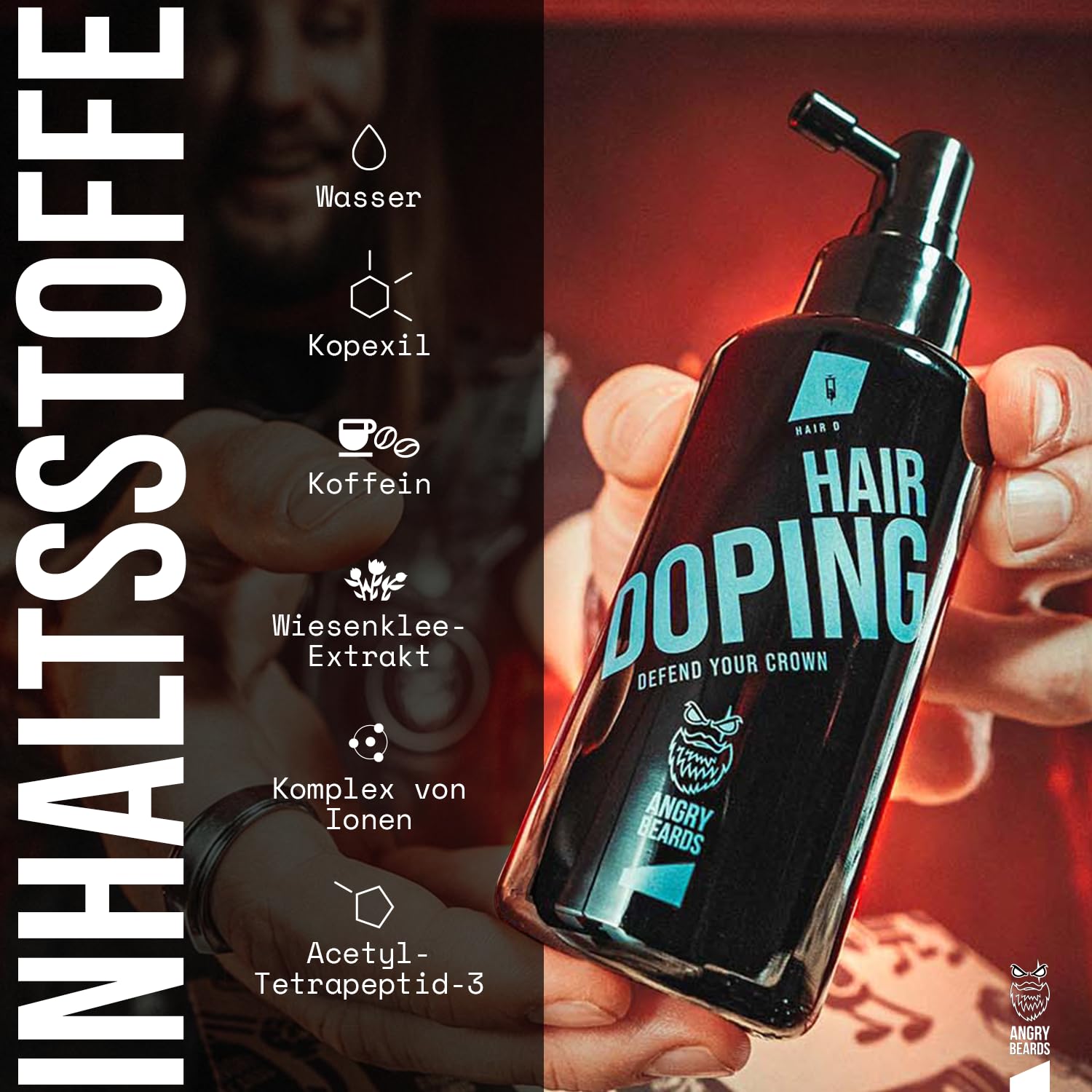Hair Doping | Serum wspomagające wzrost włosów | zawiera biotynę, kofeinę i naturalne olejki, bezpowietrzna butelka z pompką dla maksymalnej świeżości, pielęgnacja włosów dla mężczyzn,