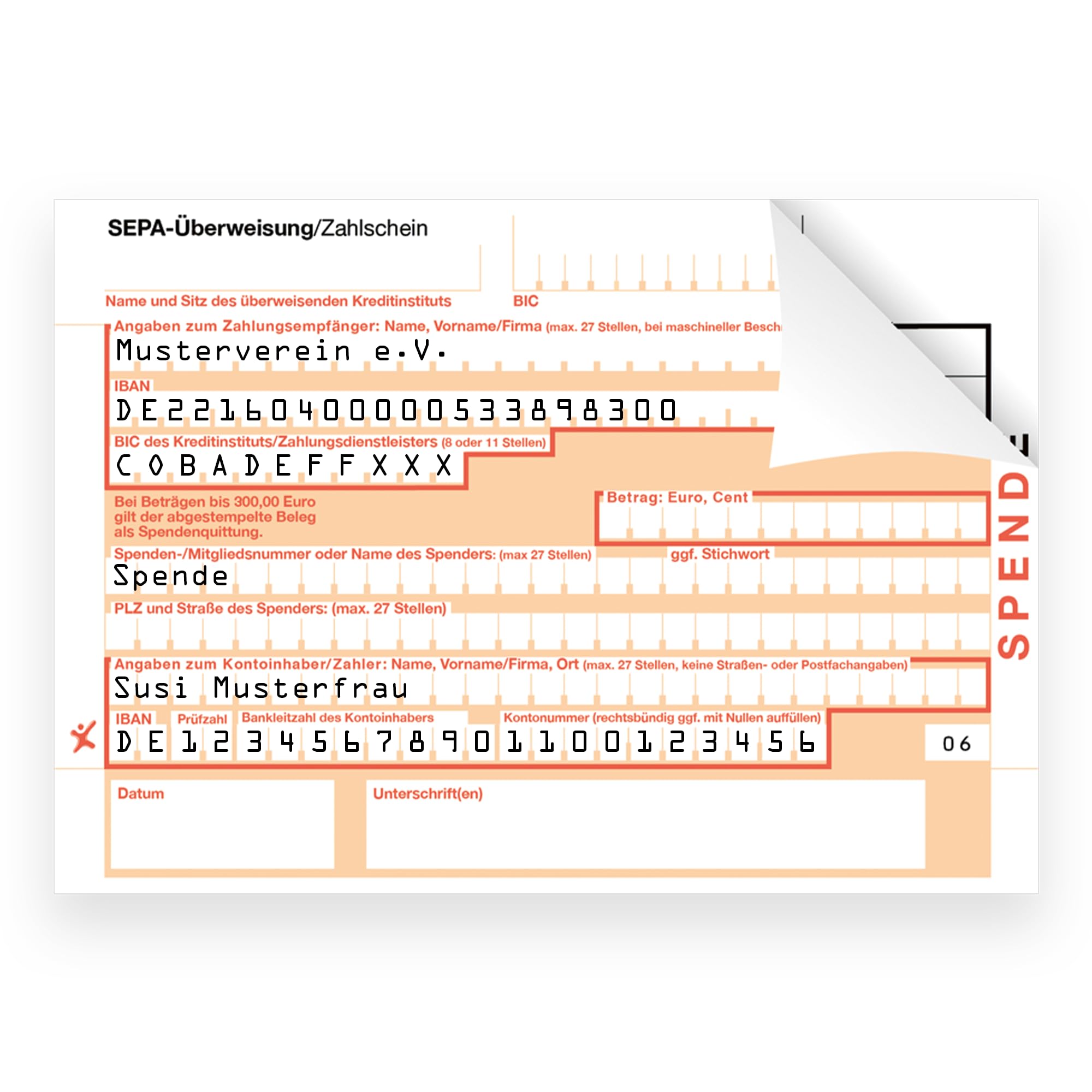 Litfax SEPA Spendenzahlscheine mit personalisiertem Spendenvordruck, 1000 Stück - DIN A6, 2-fach mit Durchschlag, Leicht zu trennen, selbstdurchschreibend - Bankneutral in Deutschland