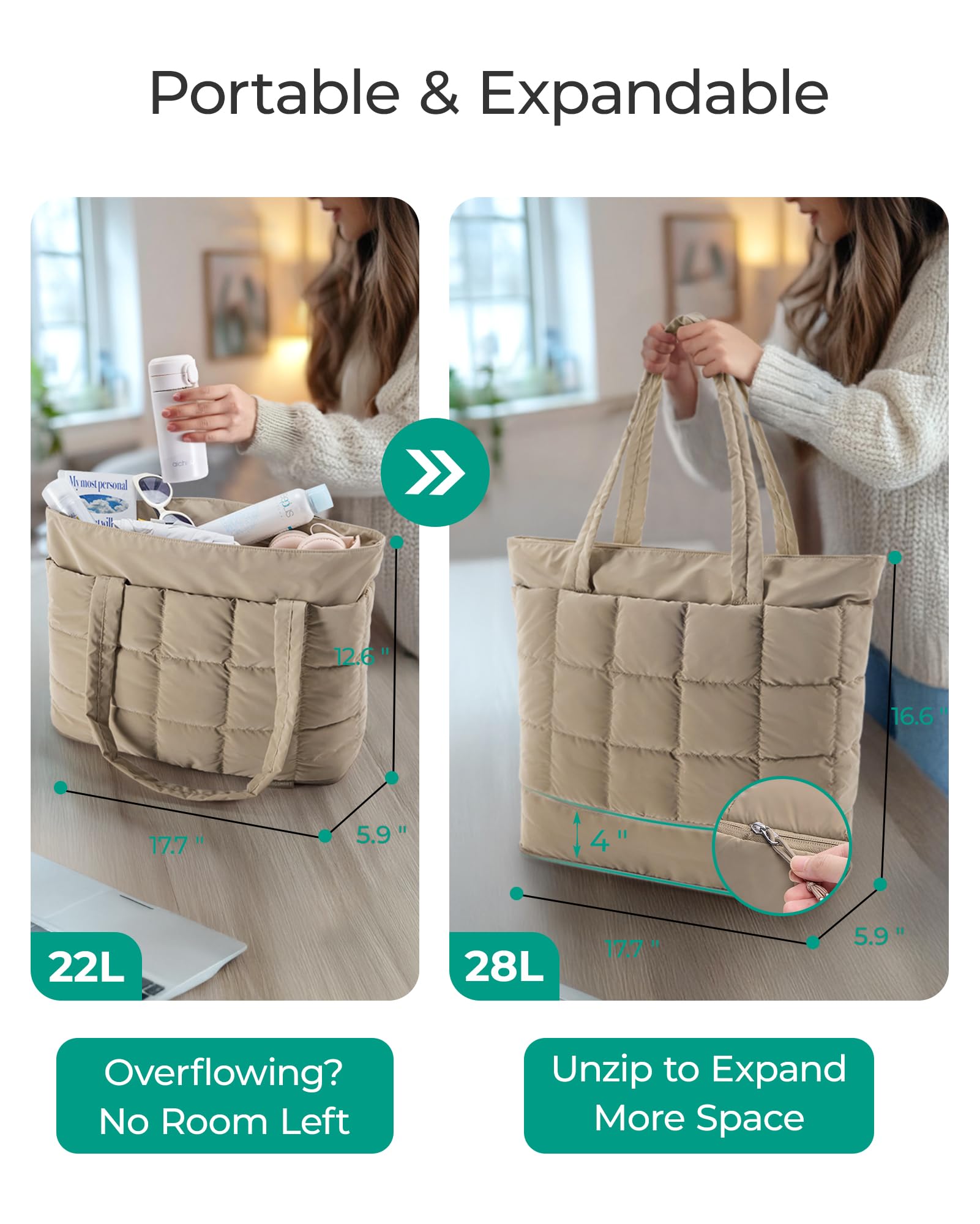 bagsmart Bolso de mano para mujer, grande, ampliable, bolsa de viaje, bolsa de viaje, impermeable, bolsa de clínica, bolsa de deporte, bolsa de mano hinchable, equipaje de mano con cremallera para